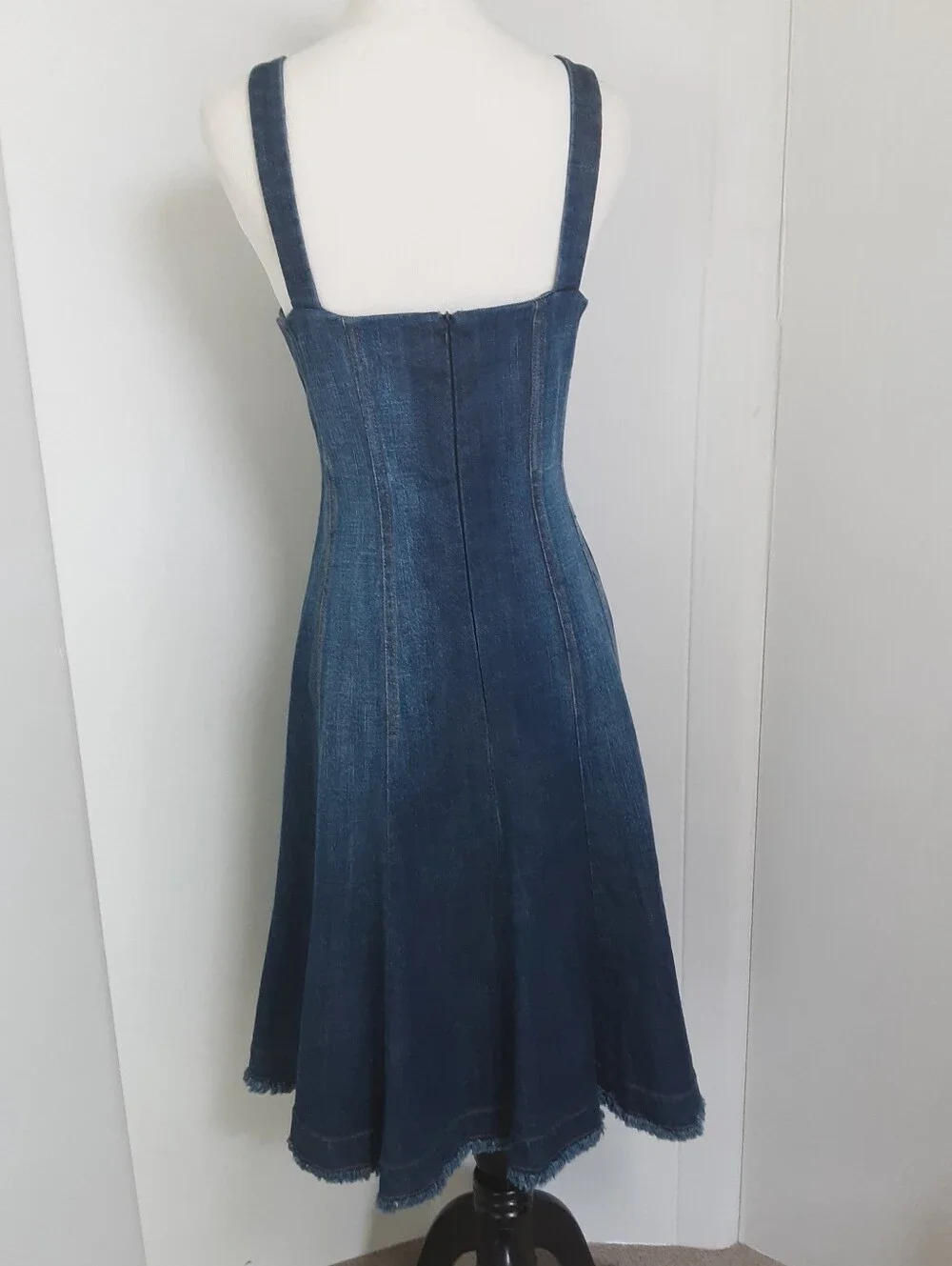 Heavy Dark Wash Denim Fit-N-Flare Structured Sweetheart Bust Dress Sz 10 - NWOT - Picture 4 of 9